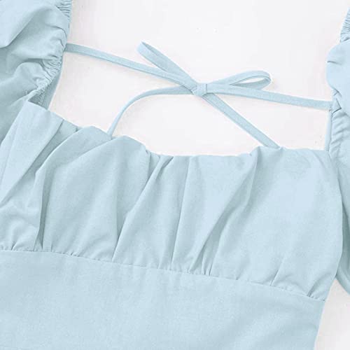 Robe mini d'été col carré et manches rétractées plissée élégante