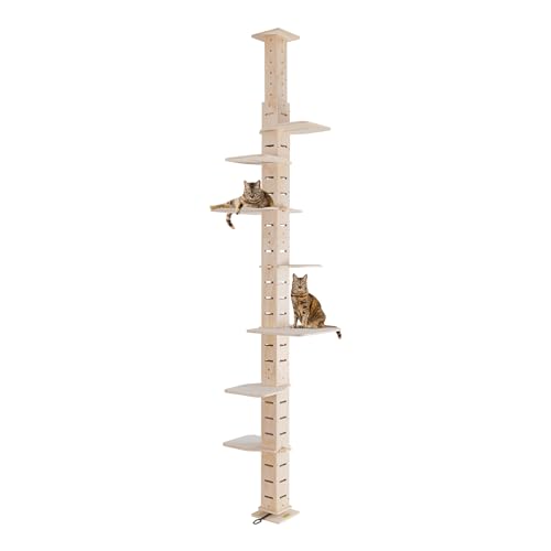 COZIWOW Cat Tree Floor to Ceiling Cat Tower for Large Cats, 7 Level Wooden Cat Climbing Pole with Non-Slip Platforms, Adjustable Height (67-114in), Sturdy Morden Tall Cat Tree Indoor