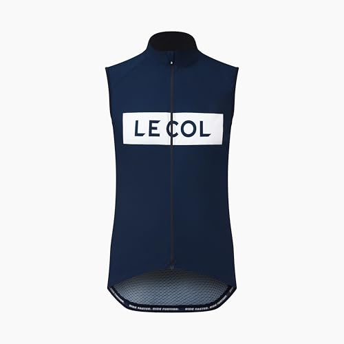 LE COL Men's Sport Logo Gilet | Sleeveless Cycling Jacket | Windproof, Showerproof, Reflective Tabs (US, Regular, Small, Navy/White)