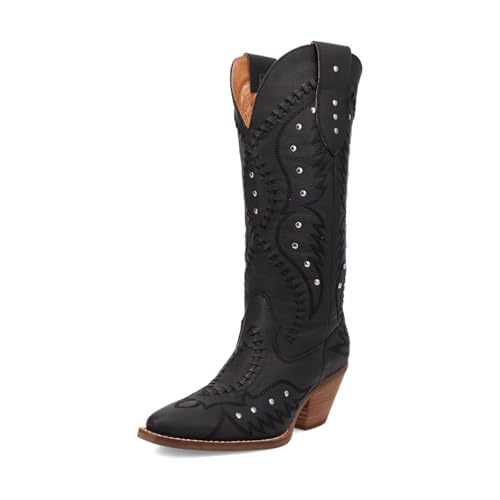 Agodor Cowboy Boots for Women - Western Cowgirl Mid Calf Boots Pointed Toe Pull On, Embroidered Studded Dress Booties, Chunky Heel for Wedding, Party, Fashion