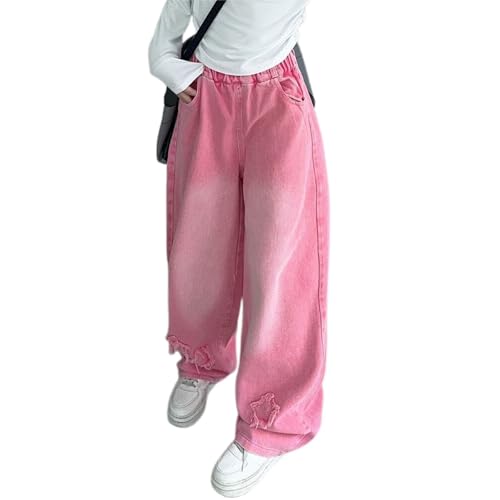 Girls Star Print 𝗩intage Jeans 𝐘2K Baggy Elastic High Waist Pants Teen Wide Leg Straight Loose Denim Trousers with