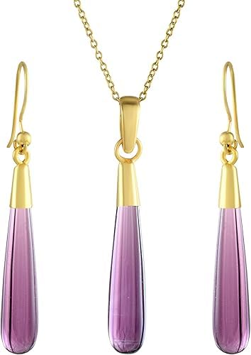 SeagullIN Green Amethyst Teardrop Gemstone Necklace and Earring Set – 18k Gold Plated Pendant Chain Jewelry Gift for Women, Girls, Girlfriend, or Sister (B0DCBSLGSY) Amazon Price History, Amazon Price Tracker