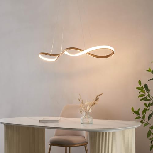 Suspension dorée longue LED 80 cm éclairage blanc chaud pour cuisine et salon