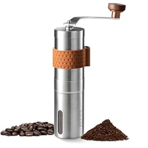 ALOCS Manual Coffee Grinder, Stainless Steel Coffee Bean Grinder, Adjustable Burr Coffee Grinder, Portable Coffee Grinders for Home Use, Office, Travel and Camping