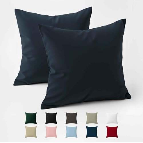 Kissenbezug 50x50 Baumwolle Renforcé (2er-Set) - Dunkelblau - Dicht gewebt mit 57 Fäden/cm² - Kissenhülle 50x50 cm - Oeko Tex Zertifiziert - Dreamzie