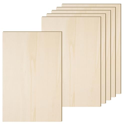 6 Pack 10.7 x 7 x 1/4 Inch-6mm Thick Basswood Sheets for Crafts Unfinished Plywood Sheets Rectangular Wood Panel Boards for DIY Laser Project Wood Burning Engraving Architectural Models Staining