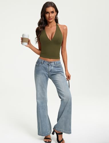 Image of Avidlove Women's Halter Top Deep V Going Out Tops Double Lined Sexy Backless Summer Crop Tank Top