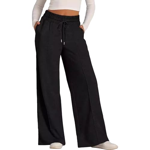 Women's Wide Leg Lounge Pants Drawstring Baggy Sweatpants Casual Elastic Waist Straight Leg Trousers with Pockets