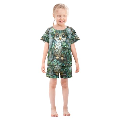 senya Short Sleeve Pajamas Sets Summer Cotton Sleepwear Green Owl3