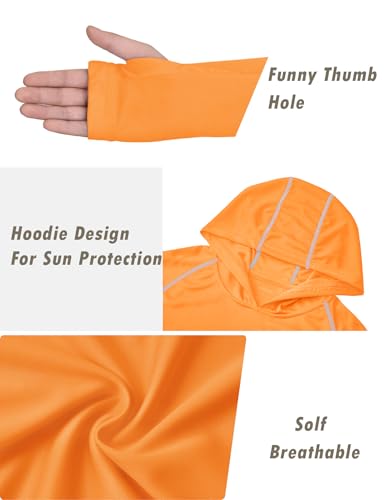 Image of Boys Grils Long Sleeve Sun Shirts UPF50+ Hoodie Thumbhole Rash Guard Quick Dry Atheltic Hiking Workout Water Playing