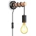 Produktbild B.K.Licht - Wandlampe schwarz, Wandleuchte innen, Wohnzimmer Lampe, Flur Lampe mit Kabelschalter, max. 10 Watt, exkl. Leuchtmittel