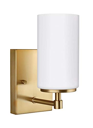 Image of Generation Lighting 4124601-848 Alturas One - Light Wall /Bath Sconce Vanity Style Fixture, Satin Brass Finish, 100 Total Watts, 8.75 Inch Height, 4.375 Inch Wide
