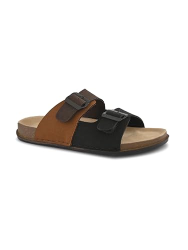 Image of STANPHORD mens Men Sandals Stanphord Men's Brown & Tan Adjustable Buckle Comfort Sandals | Lightweight Slip-On Open Toe Casual Sandal with Cushioned Footbed & Anti-Slip Sole for Daily Wear, Walking & Summer - TPAI 14827 BROWN-9