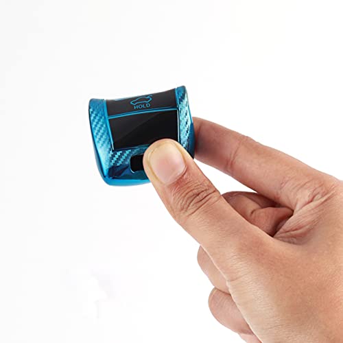 Image of JVCV Soft TPU Carbon Fiber Style Car Key Cover Compatible with Kia Seltos Sonet Carens 3 Button Push Start Car Key (Blue)