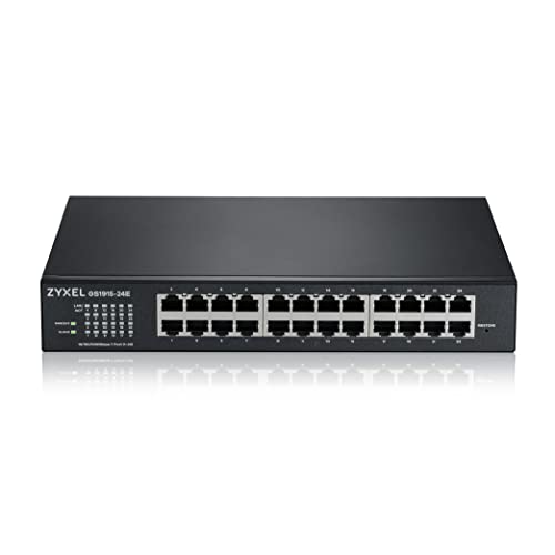 Image of Zyxel 24 Port Ethernet Switch | Smart Managed Gigabit Network Switch | 24x GbE RJ-45 Ports | 48 Gbps Switching Capacity | Hybrid Cloud Mode | Wall or Rack Mount, Kits Included | Fanless | GS1915-24E