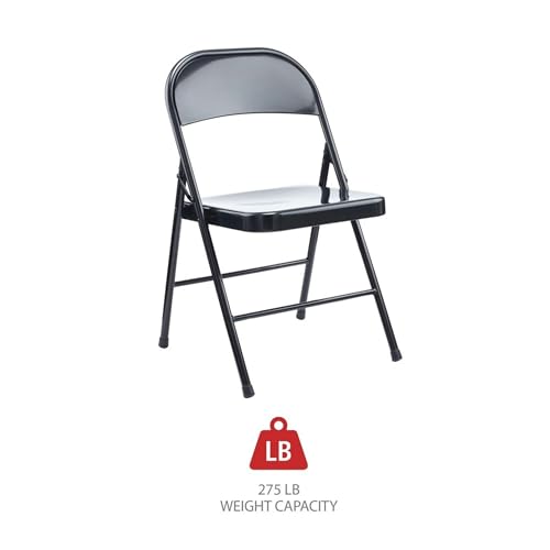 Alera Armless Steel Folding Chair, Supports Up to 275 lb, Black Seat, Black Back, Black Base, 4/Carton - Image 5