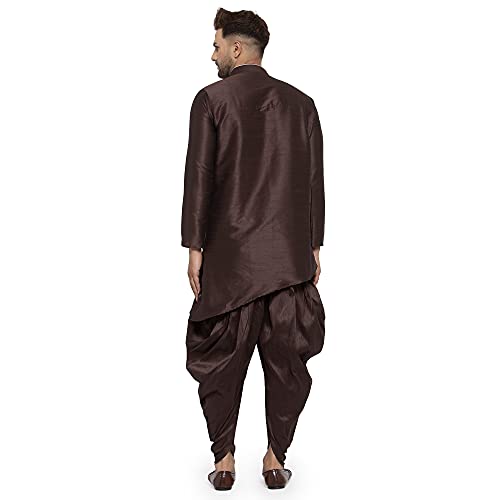 Image of Men's Silk Balloon Salwar Dhoti Pant Set (Brown Slant Slit K But Brown Sal Dh36 Brown 36)