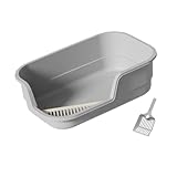 MFMEXUL 猫用トイレ容器、猫用トイレ砂場、持ち運び可能なペット用品、オープンタイプの猫用トイレパン, グレー