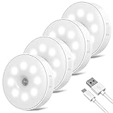 LED Under Cabinet Lighting (4Pack), Puck Lights, Motion Sensor Night Light, Closet lights, Wireless Battery Powered LED lights, Night lamp, Under-Counter Light Fixtures, for Shelves, Stair, Bedroom...