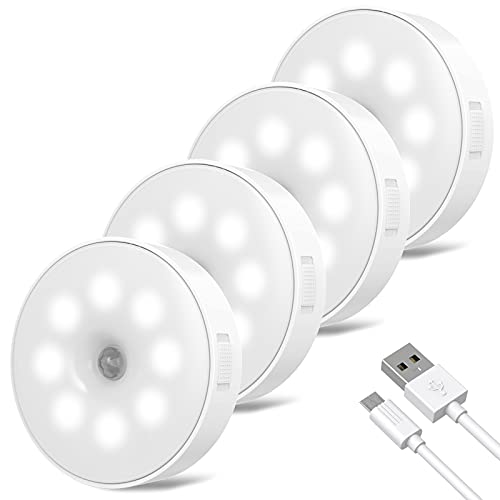LED Under Cabinet Lighting (4Pack), Puck Lights, Motion Sensor Night Light, Closet lights, Wireless Battery Powered LED lights, Night lamp, Under-Counter Light Fixtures, for Shelves, Stair, Bedroom...