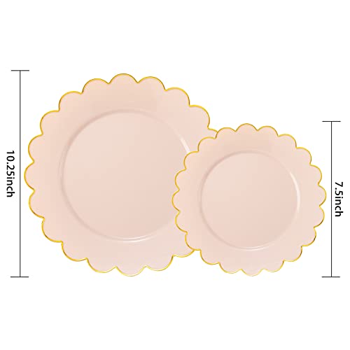Liyh 60Pcs Pink Plastic Plates With Gold, Disposable Plastic Plates Includes: 30 Pink Dinner Plates 10.25" And 30 Pink Dessert Plates 7.5" Gold Plastic Plates Prefect For Wedding And Mother's Day #TOP1