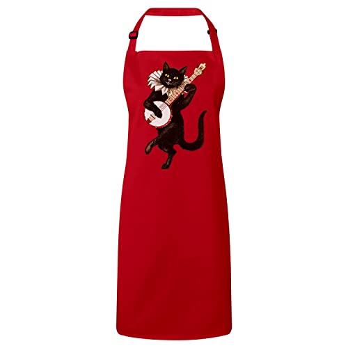 Tablier cuisine rouge chat banjo mignon pour animer vos ateliers culinaires en famille le dimanche