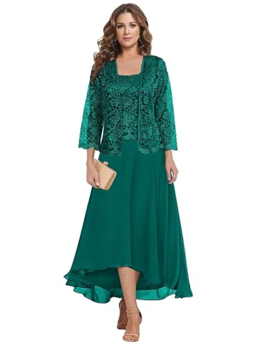 2 Pieces Mother of The Bride Dresses for Wedding Lace Appliques Chiffon Formal Dress with Jacket LW201