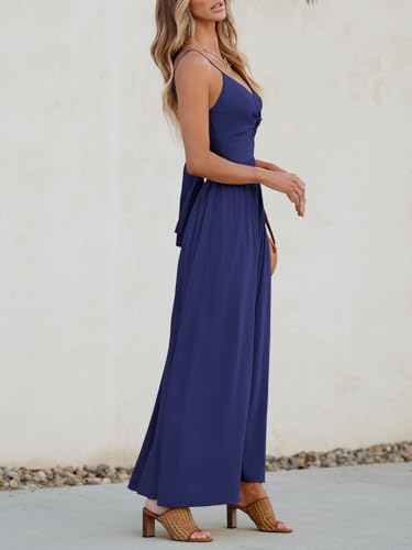 Image of CUPSHE Women Casual Dress Beach Sleeveless V Neck Summer Cutout Spaghetti Straps Formal Maxi Sun Dresses