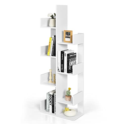 HOMASIS Libreria Scaffale a 5 Livelli, Libreria Verticale, Divisorio per Stanza, Armadietto con 2 Ante, Scaffale Salvaspazio e Multiuso per Soggiorno, Camera da Letto, 70 x 23 x 183 cm (Bianco