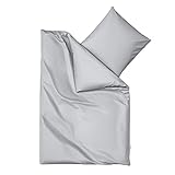 Wolkenfeld Bettwäsche 155x220 Mako Satin - 100% Baumwolle - Traumhaft weich - Bettwäsche-Sets - 1x Bettbezug 155 x 220 + 1x Kissenbezug 80x80 Hellgrau