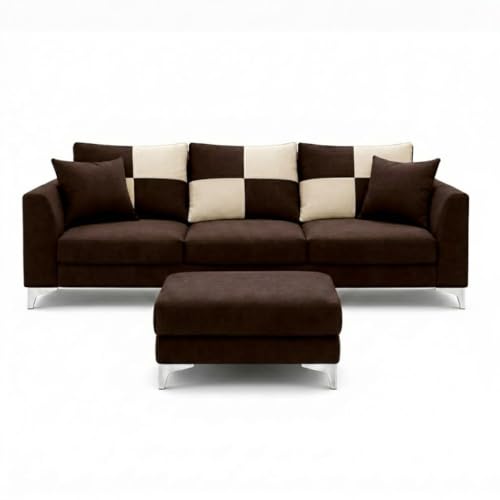 Image of Romeo Rich 4 Seater L Shape Sofa Set with Movable Ottomans | Flexible Layout | Velvet Suede Fabric | Golden Aesthetic Legs |Modern Sofa for Living Room (Dark Brown)
