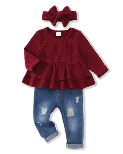 Image of Renotemy Baby Girl Clothes Toddler Girl Clothes Outfits Infant Clothing Jeans Pants Set Cute Clothes Set for Girls