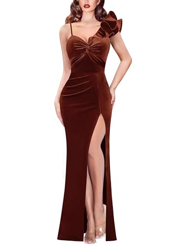 VFSHOW Womens 2025 Winter Velvet Formal Prom Maxi Dresses Spaghetti