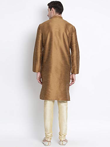 Image of VASTRAMAY VM Mens Silk Blend Kurta Pyjama Set - Classic Ethnic Attire for Timeless Style and Cultural Celebrations | Soft Comfortable Solid Full Sleeves Kurta and Churidar Pyjama Set