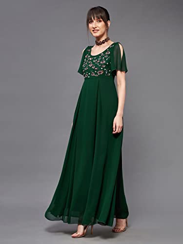 Image of Miss Chase Women's Round Neck Sleeve Embellished Fit Flare Maxi Dress