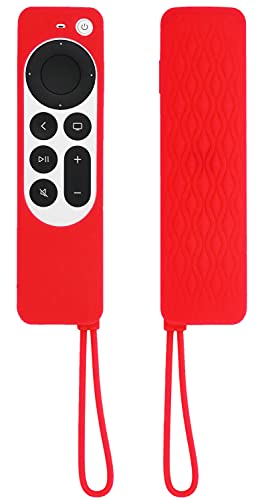 TOKERSE Case for Apple TV 4K Siri Remote 2022 3rd Gen and 2021 2nd Gen - Soft Silicone Remote Cover Case with Lanyard for Apple TV 4K / HD 2021 2022 Siri Remote Controller (2nd Gen/ 3rd Gen) - Red