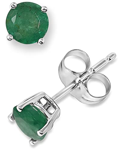14K White Gold Genuine Emerald 4.5mm Round Stud Earrings2