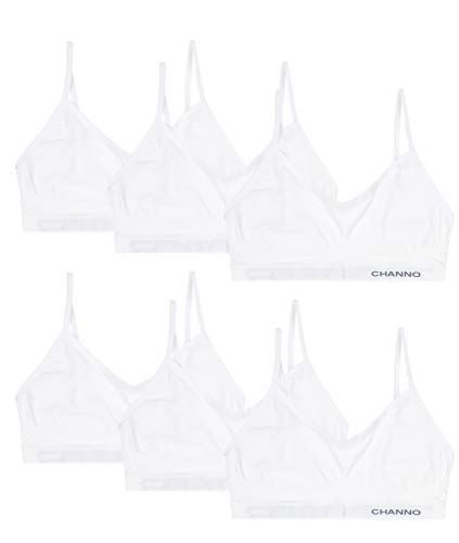 Channo Sujetadores Invisibles sin Costuras, sin Aros ni Relleno, Hechos de Licra con Tirantes Ajustables - Pack de 6, Blanco, S/M