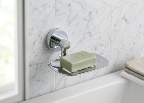 Image of EASYHOME FURNISH Stainless Steel Wall-Mounted Soap Dish with Drain Slots | Rustproof Chrome Finish Soap Holder for Bathroom, Kitchen & Shower Sink | Heavy-Duty Soap Case Bracket(Round-37 06)