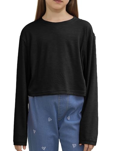 Girls Long Sleeve Crop Tops Kids Fashion Loose Crew Neck Cropped T-Shirts Casual Basic Tees2