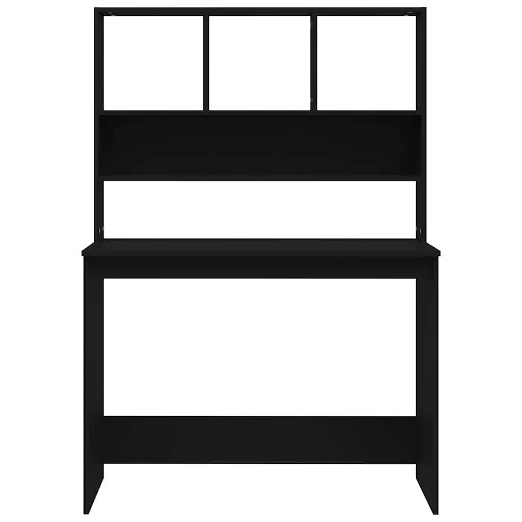 Scrivania con mensola nera, 102 x 45 x 148 cm, in legno, da ufficio, con vano portaoggetti e spazio per raccoglitori e documenti