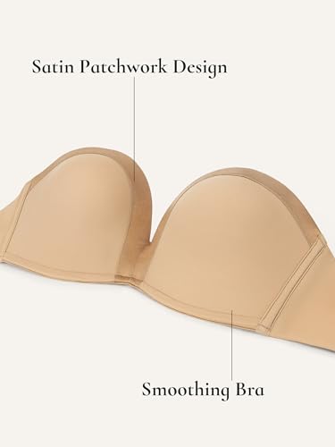 Image of Push Up Strapless Bras for Women Wirefree Non Slip Smoothing Bra Satin Patchwork 34B