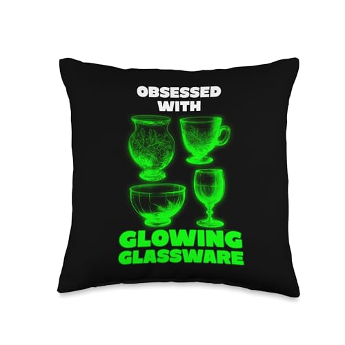 Obsessed With Glowing Glassware Green Vaseline Uranium Glass Throw Pillow