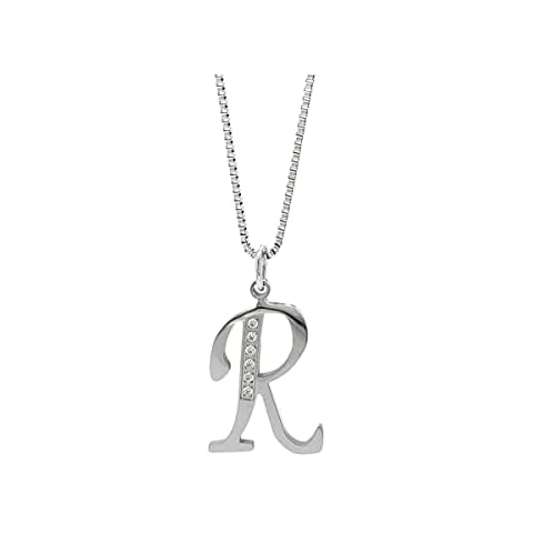 BA UNIQUE FASHION Stainless Steel Cubic Zircon Accent Initial A-Z Letter Pendant Necklace for Women - PVD Coating (R, Silver) Cover