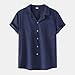 Summer Shirts for Men 2024 Trendy Short Sleeve Blouse Button Down Cotton Linen Shirt for Men Solid Front Pocket Tops Navy