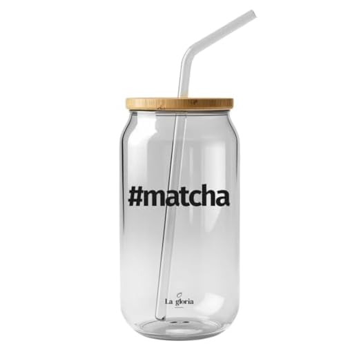 La Gloria Mediterránea Vaso para Té Matcha de Cristal con Tapa y Pajita Ideal para Matcha, Smoothies, Café Frío y Batidos | Vaso Reutilizable de Vidrio Premium 550 ml | Diseño Elegante y Ecológico
