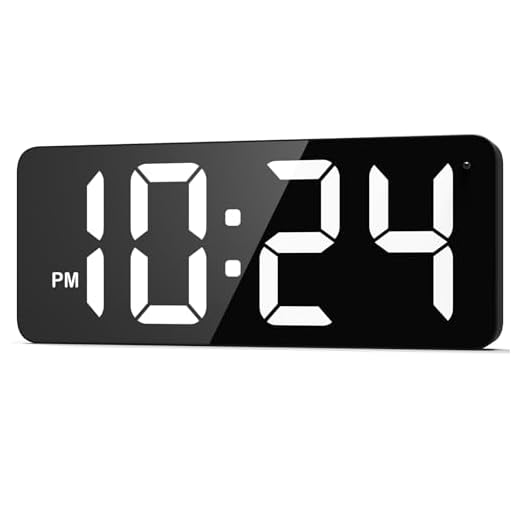 LED Digital Wall Clock with Large Display, Big Digits, Auto-Dimming, 12/24Hr Format, Modern Electric Small Silent Wall Clock for Living Room, Bedroom, Classroom, Farmhouse, Kitchen, Office - White