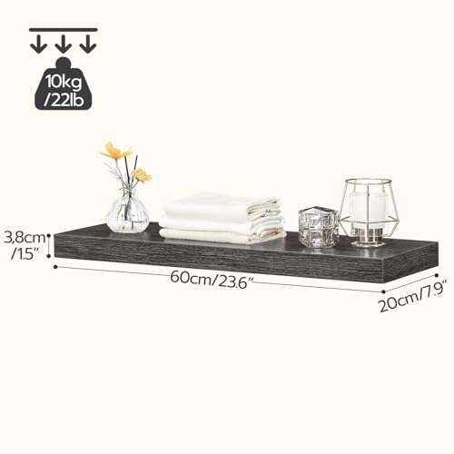 Image of HOOBRO Floating Shelves for Wall, Wall Mounted Shelf Set of 2, 23.6 inch Hanging Shelf with Invisible Brackets, for Wall Decor Storage in Bathroom Bedroom Kitchen Livingroom Office, Charcoal Gray BC60BJ01