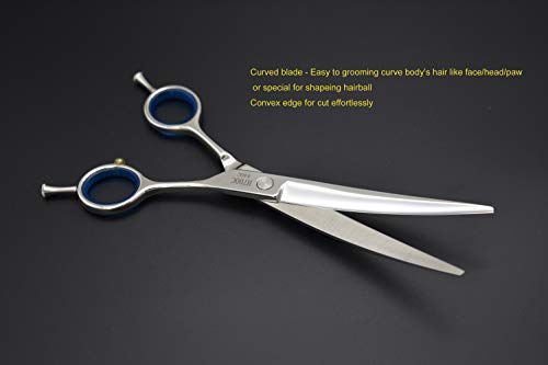 Professional Shear Scissors For Pet /Dog Grooming 7 Inch Curved Dog Scissors For Groomer Classic Blue Diamond Screw Stainless Steel Forged(7.0" Curved Blue Diamond) #TOP2