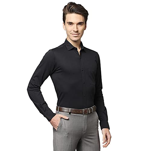 Image of Park Avenue Men's Cotton Blend Solid Pattern Slim Fit Narrow Collar Full Sleeve Formal Shirt